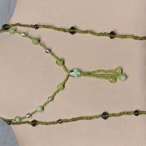 2 Green Glass beaded necklace lot